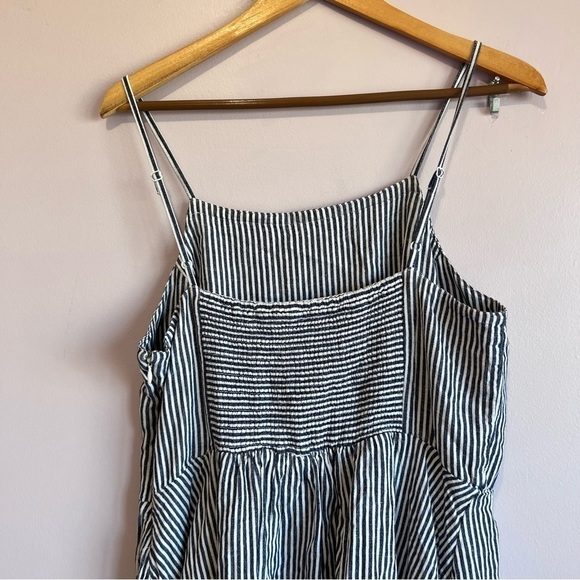 OLD NAVY Gray White Striped Linen Blend Embroidered Cami Dress Size Large - Picture 7 of 14